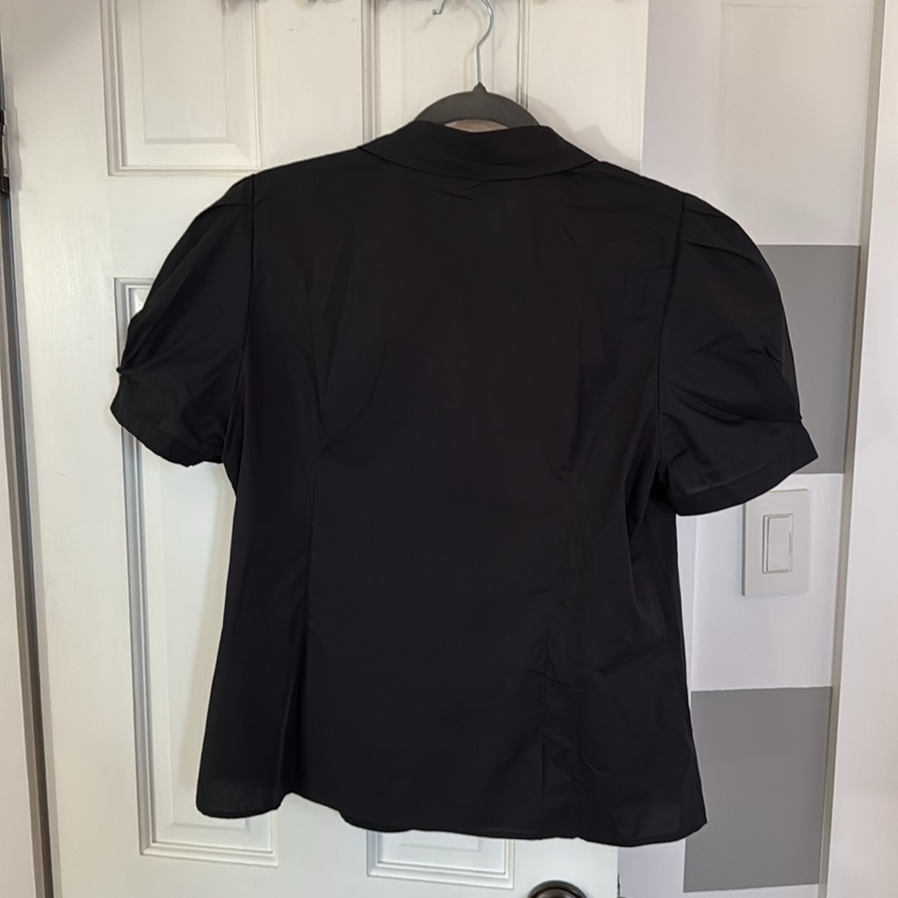 Allegra K Black BLOUSE, puffy short sleeves. Size L. Button close. Cotton. New! - Picture 3 of 4